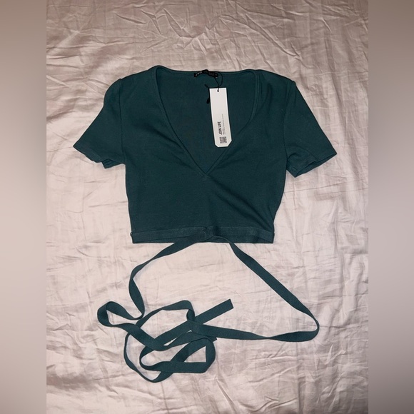 NWT Zara teal TIED RIB TOP - Picture 5 of 10